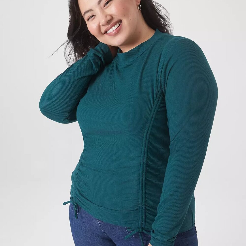 Lane Bryant Jewel Green Fitted Crop Mock-Neck Double-Drawcord Tee in Size 22/24